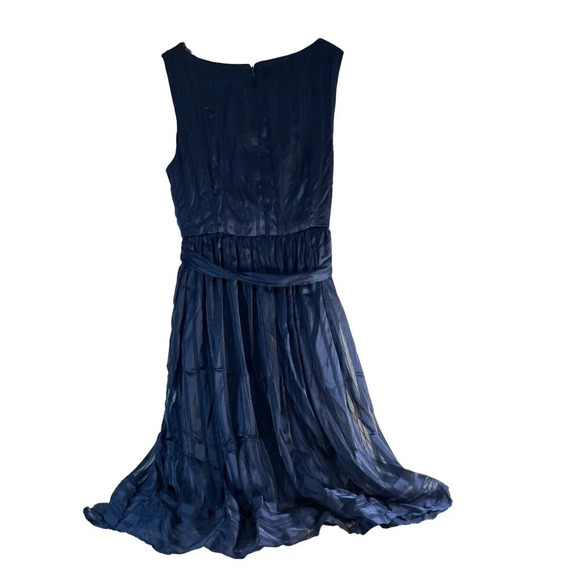 Luxe By Carmen Marc Valvo Womens Dress Navy Blue Flowy Lined Zip Back Sash Tie S - Picture 2 of 6